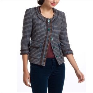Anthropologie Tabitha Ulster Wool Tweed Lined Jacket 12